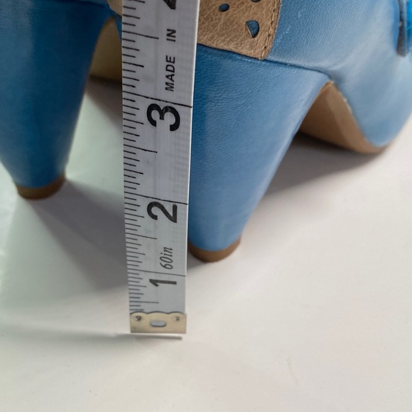 Miz Mooz Solange Leather Maryjane’s Size 7 Turquoise/Tan 3.5” Pump Leaf Strap - Picture 6 of 13